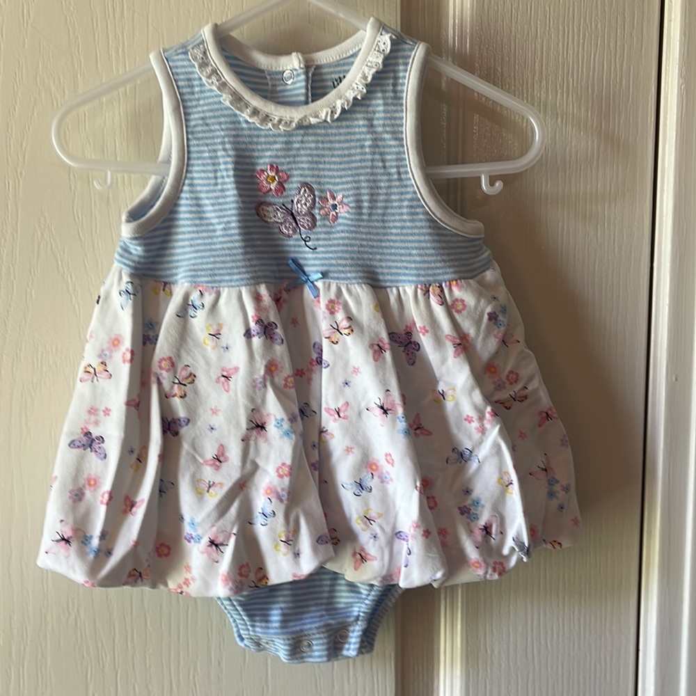 Little Me blue and white outfit